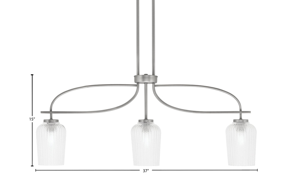Cavella Three Light Island Pendant in Graphite with 5" Clear Textured Shade