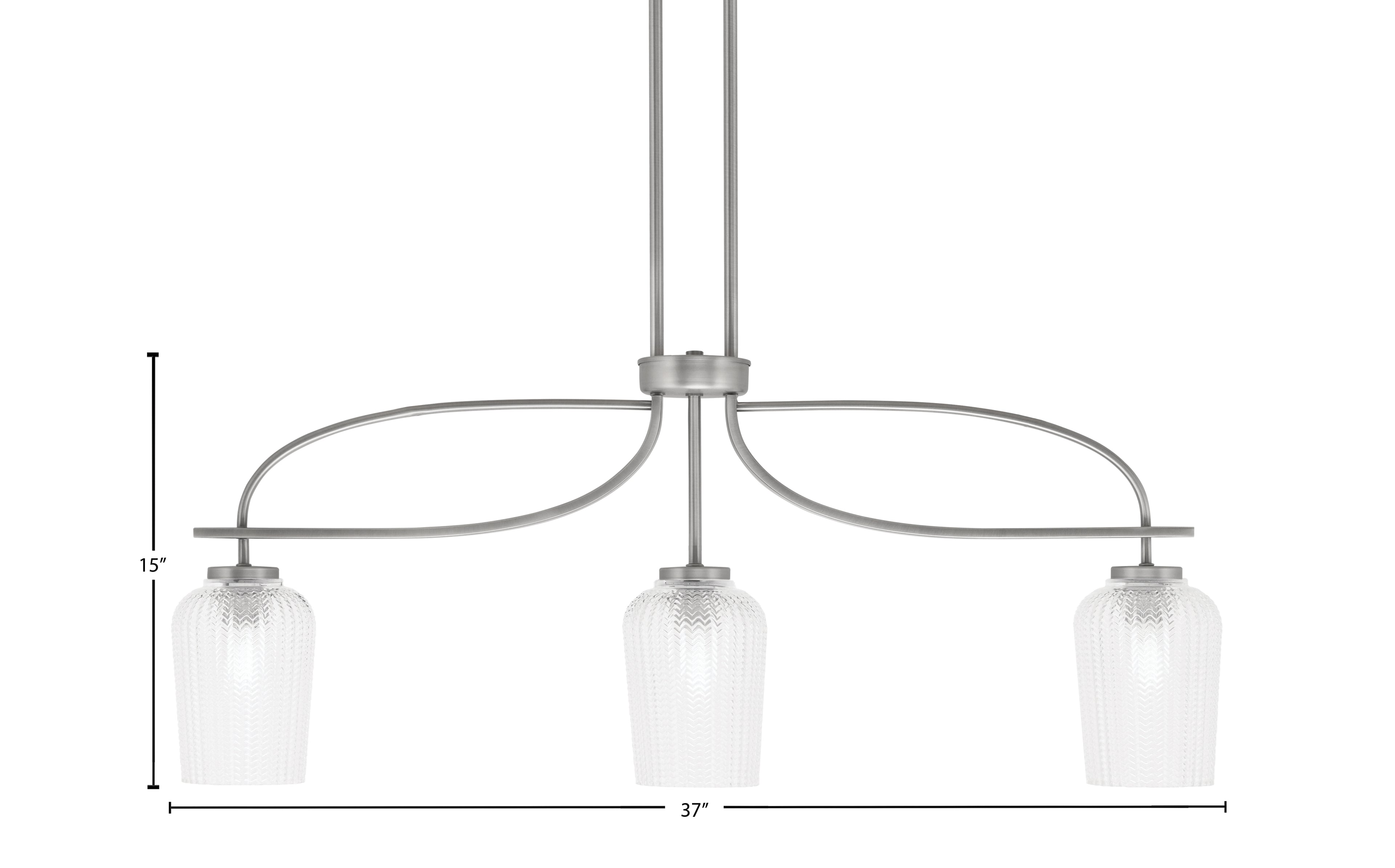 Cavella Three Light Island Pendant in Graphite with 5" Clear Textured Shade