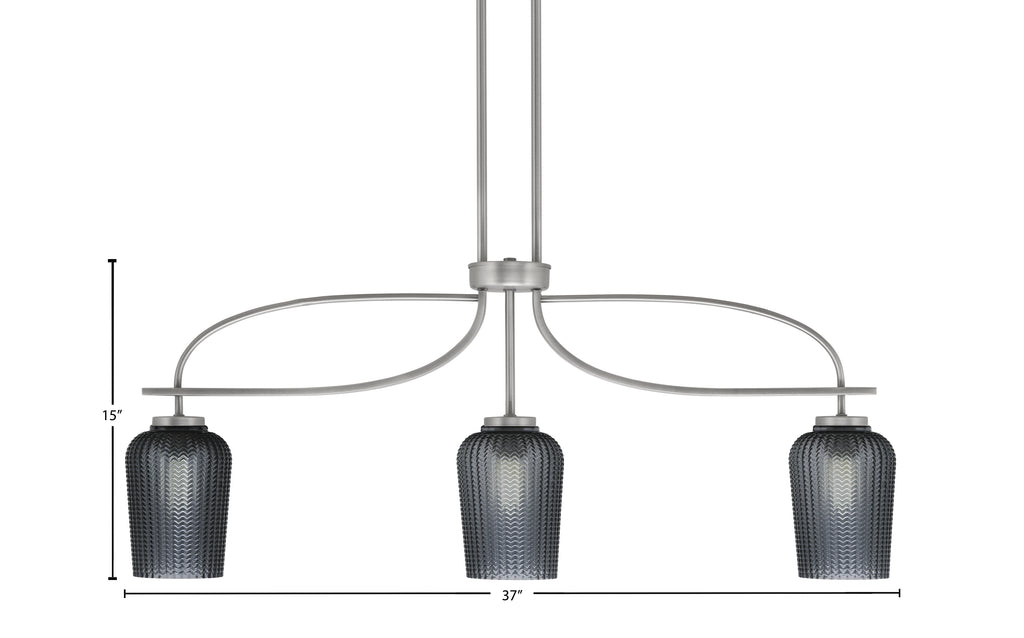 Cavella Three Light Island Pendant in Graphite with 5" Smoke Textured Shade
