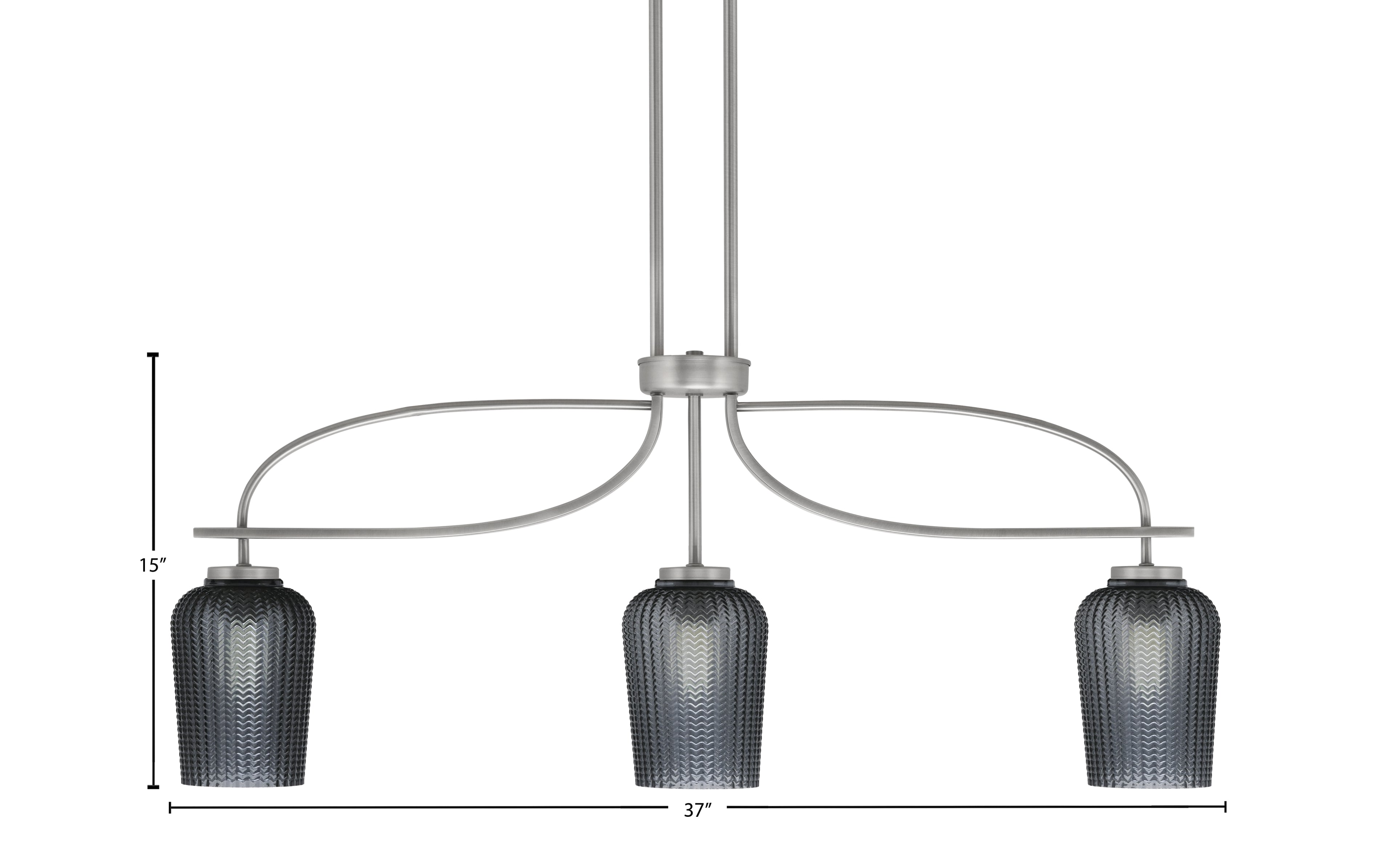 Cavella Three Light Island Pendant in Graphite with 5" Smoke Textured Shade