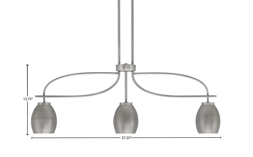 Cavella Three Light Island Pendant in Graphite with 5" Graphite Oval Metal Shades Shade