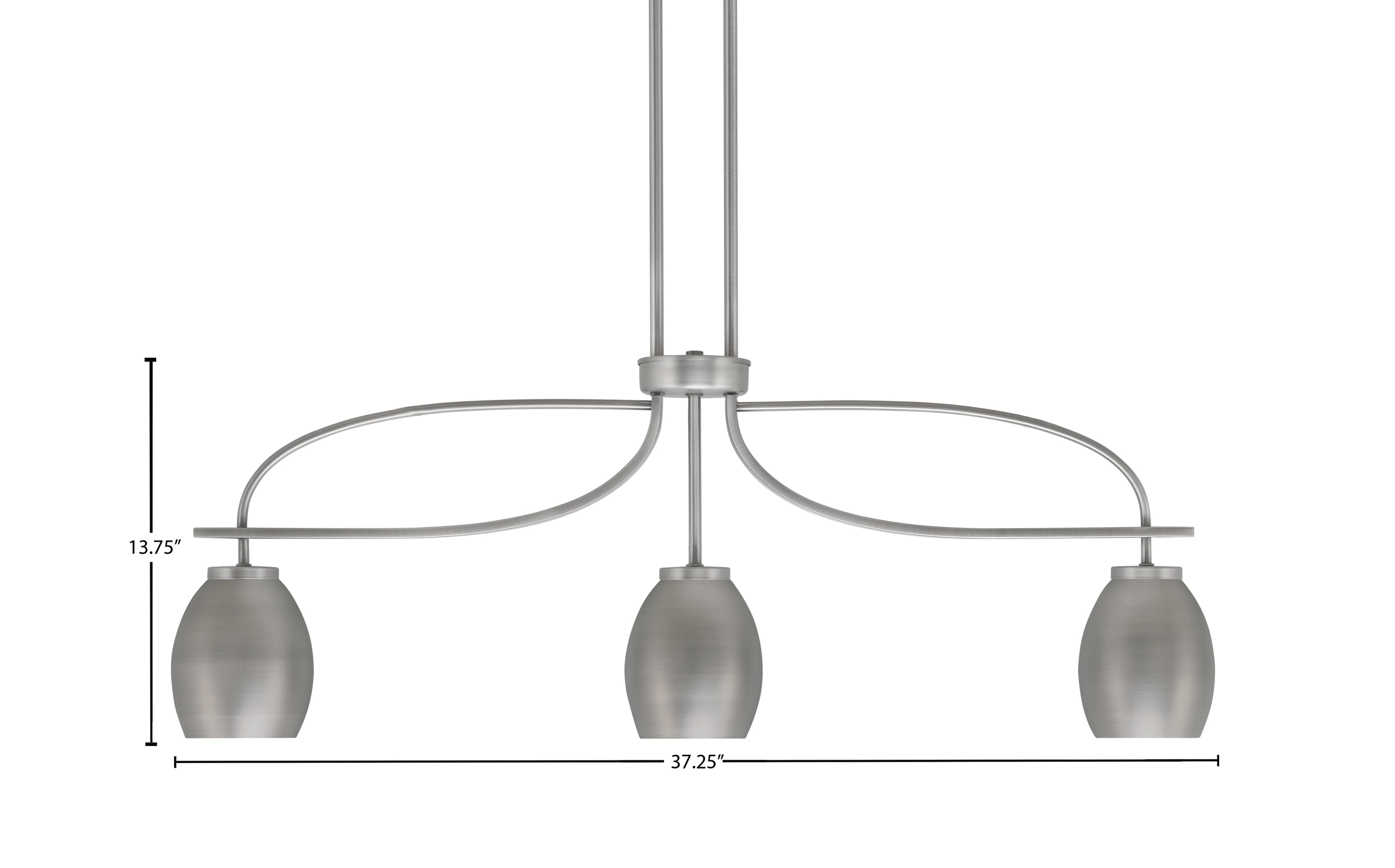 Cavella Three Light Island Pendant in Graphite with 5" Graphite Oval Metal Shades Shade