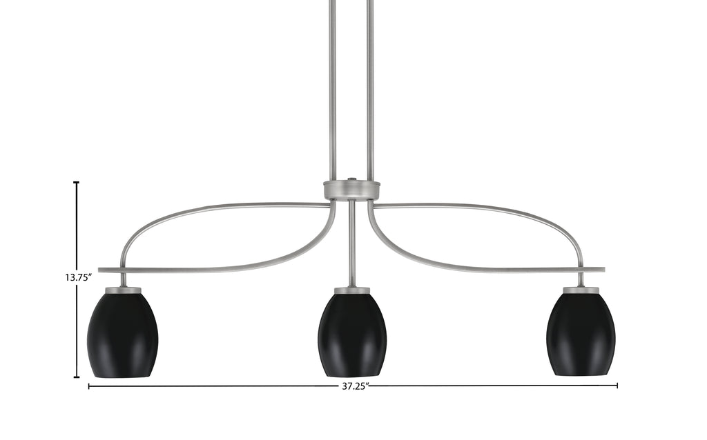 Cavella Three Light Island Pendant in Graphite with 5" Matte Black Oval Metal Shades Shade