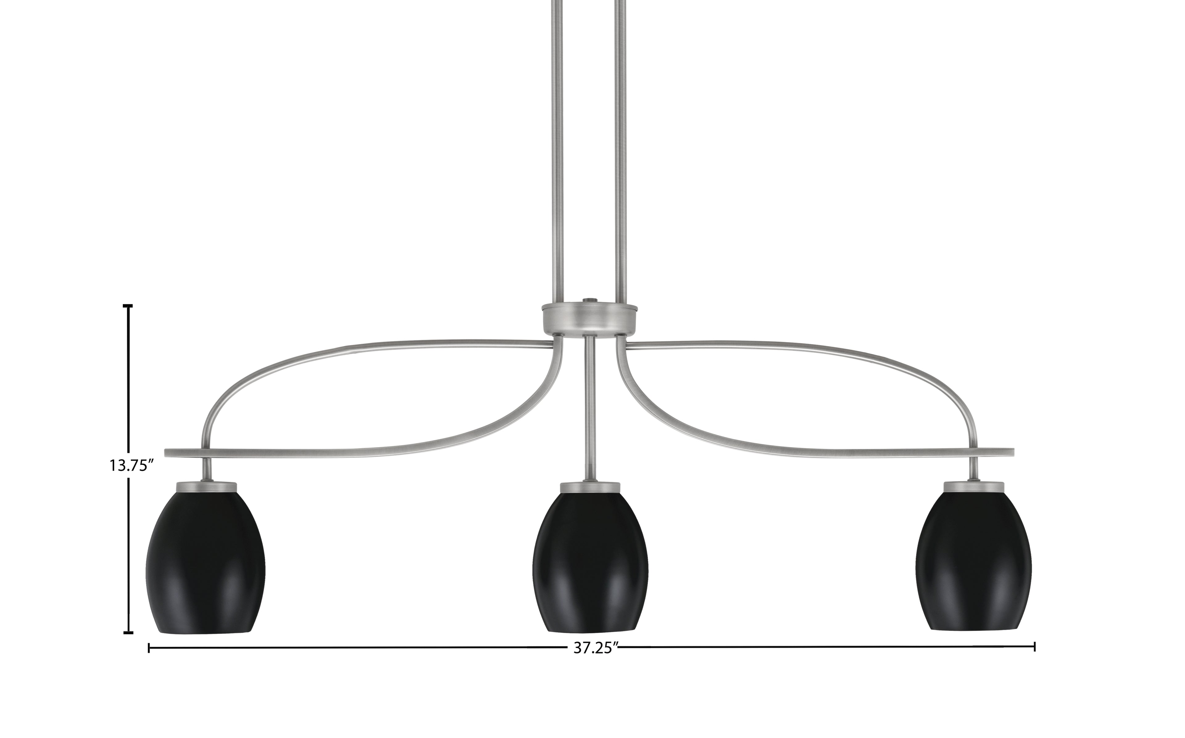 Cavella Three Light Island Pendant in Graphite with 5" Matte Black Oval Metal Shades Shade
