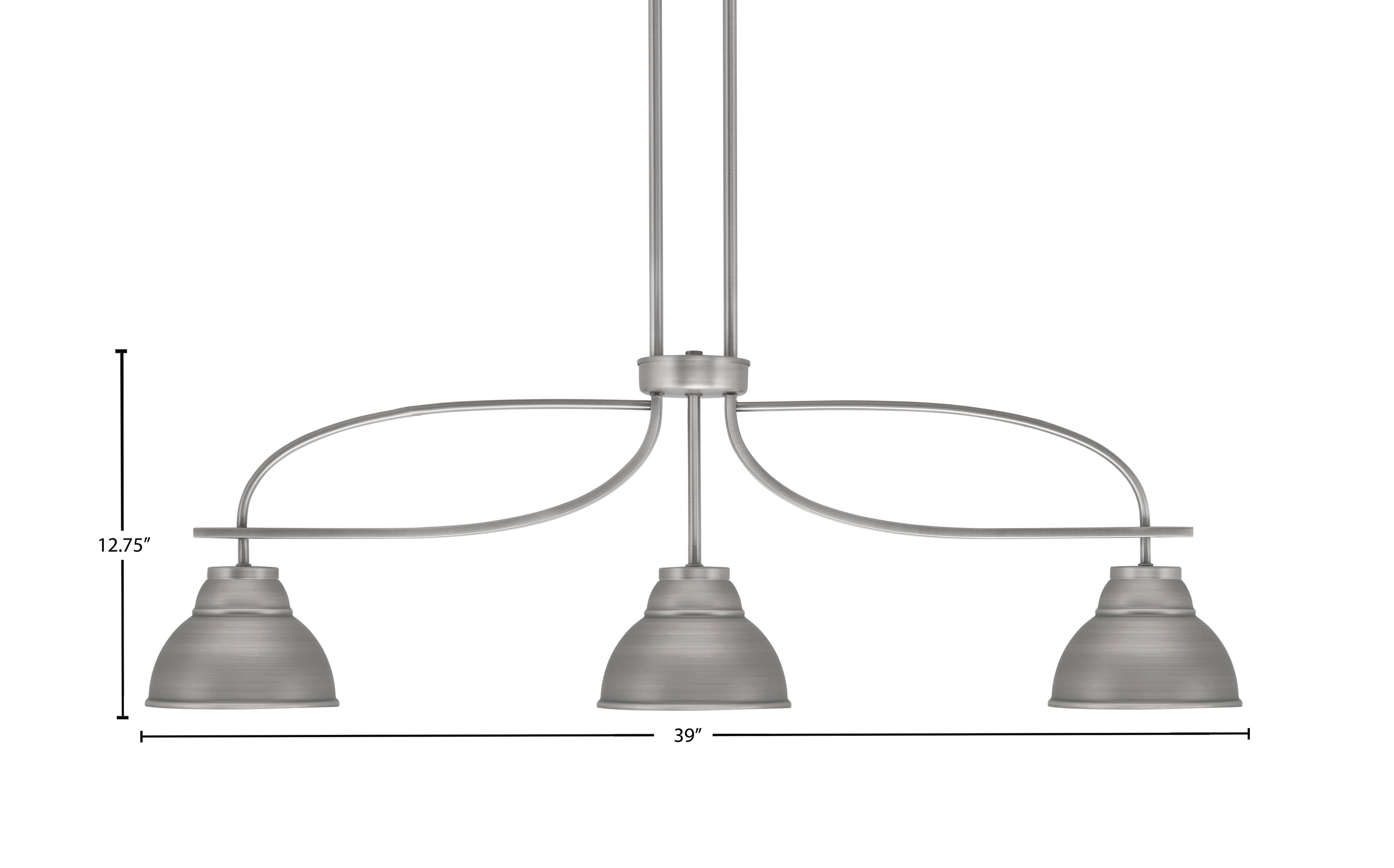 Cavella Three Light Island Pendant in Graphite with 7" Graphite Double Bubble Metal Shades Shade