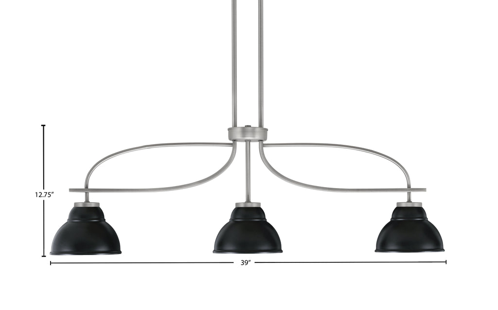 Cavella Three Light Island Pendant in Graphite with 7" Matte Black Double Bubble Metal Shades Shade