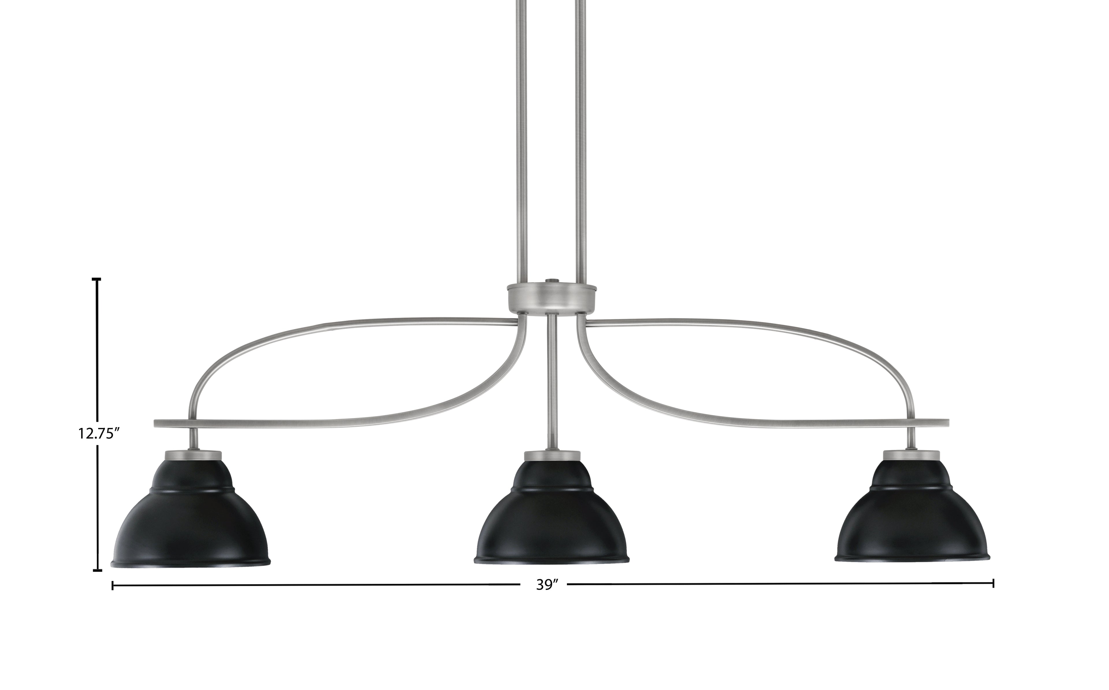 Cavella Three Light Island Pendant in Graphite with 7" Matte Black Double Bubble Metal Shades Shade
