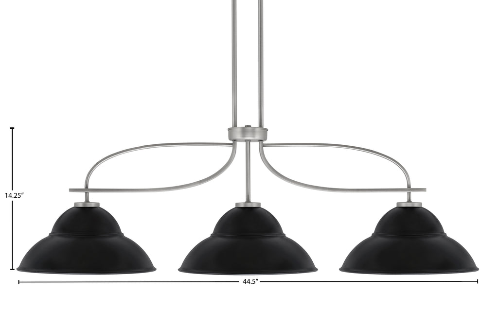 Cavella Three Light Island Pendant in Graphite with 13" Matte Black Double Bubble Metal Shades Shade