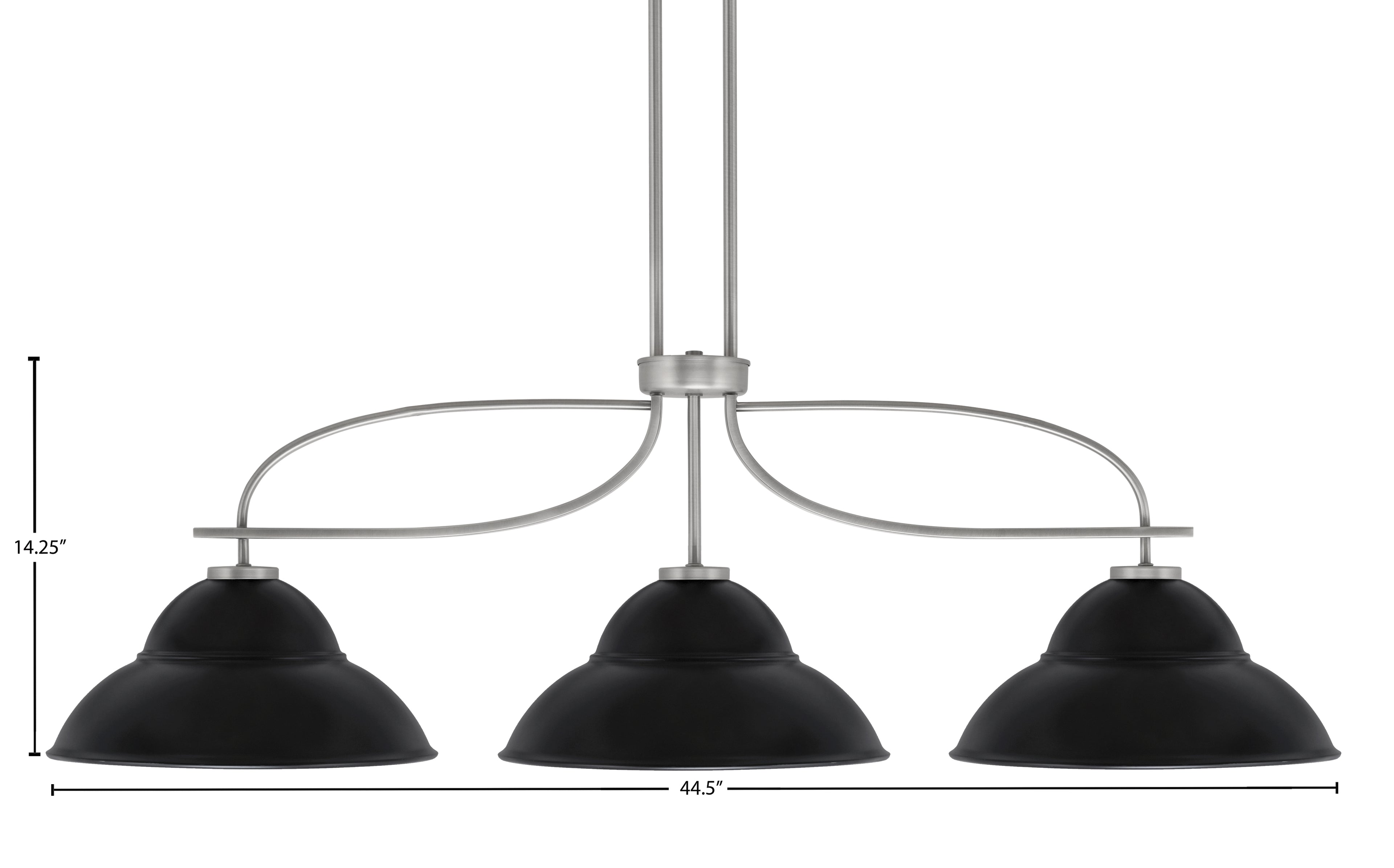 Cavella Three Light Island Pendant in Graphite with 13" Matte Black Double Bubble Metal Shades Shade