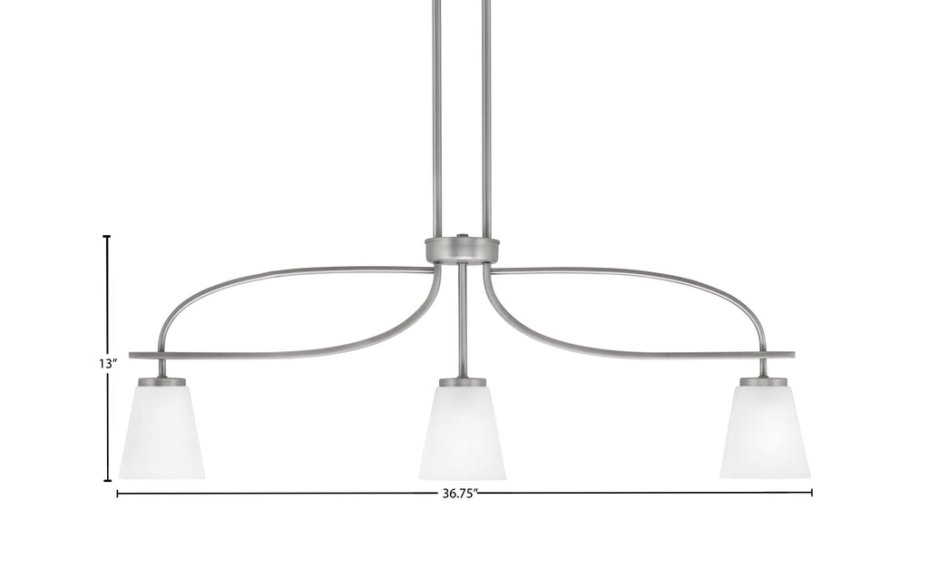 Cavella Three Light Island Pendant in Graphite with 4.5" Square White Muslin Shade