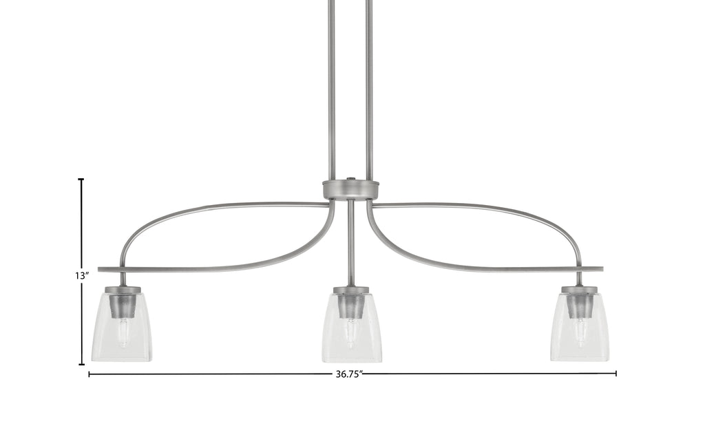 Cavella Three Light Island Pendant in Graphite with 4.5" Square Clear Bubble Shade