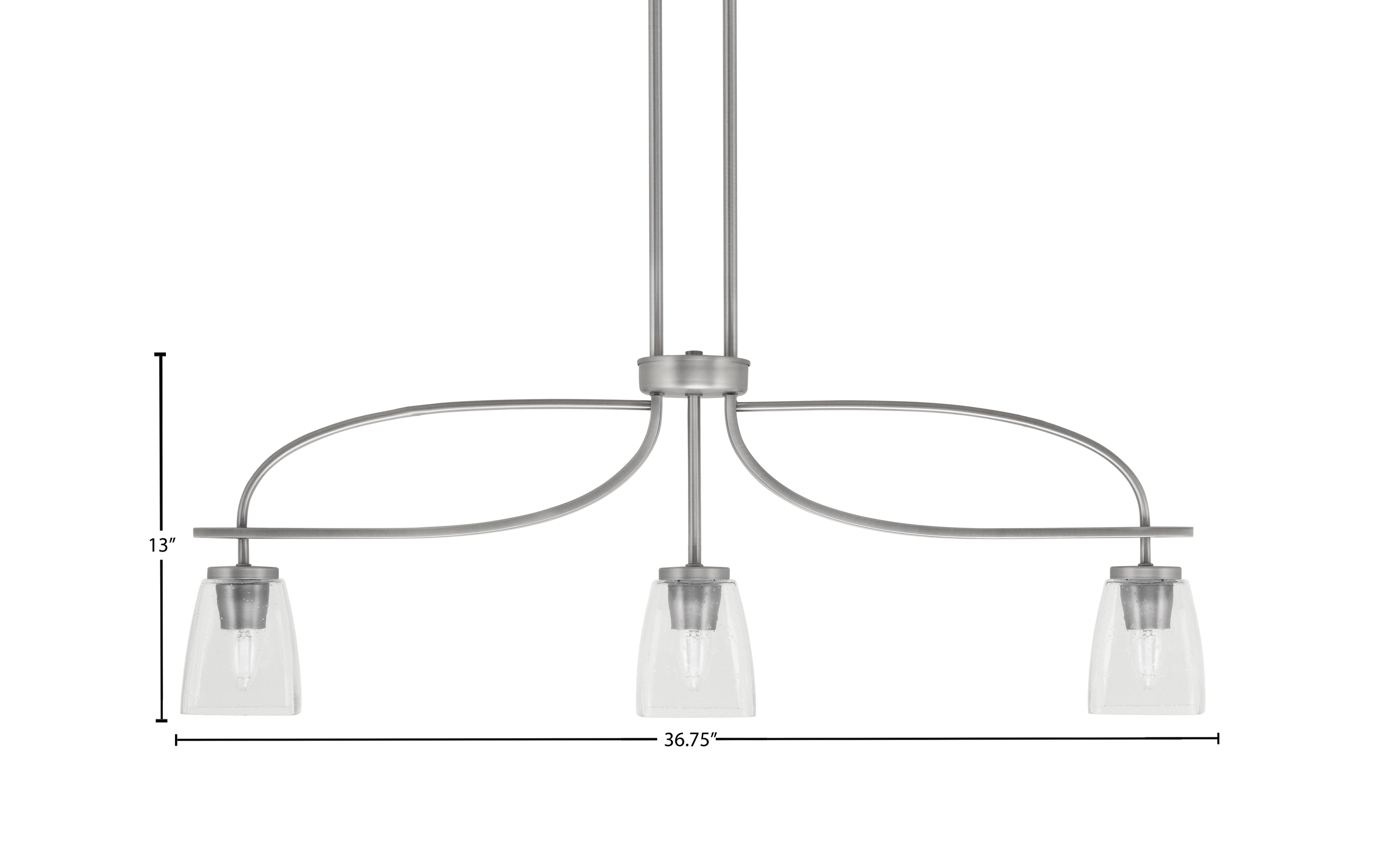 Cavella Three Light Island Pendant in Graphite with 4.5" Square Clear Bubble Shade