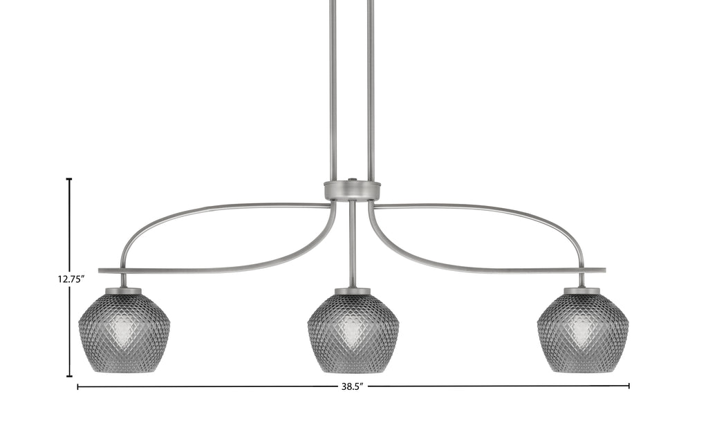 Cavella Three Light Island Pendant in Graphite with 6" Smoke Textured Shade
