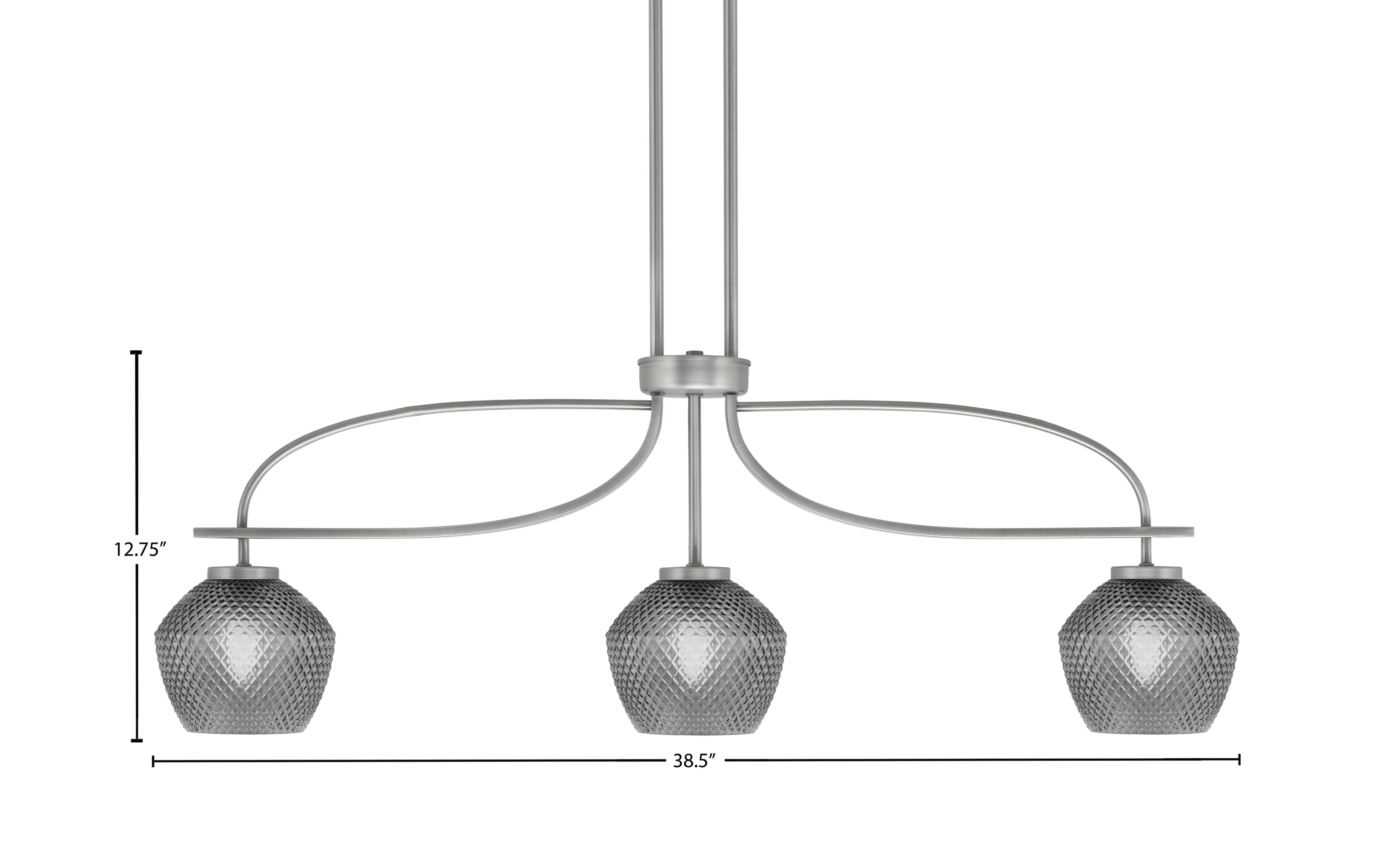 Cavella Three Light Island Pendant in Graphite with 6" Smoke Textured Shade