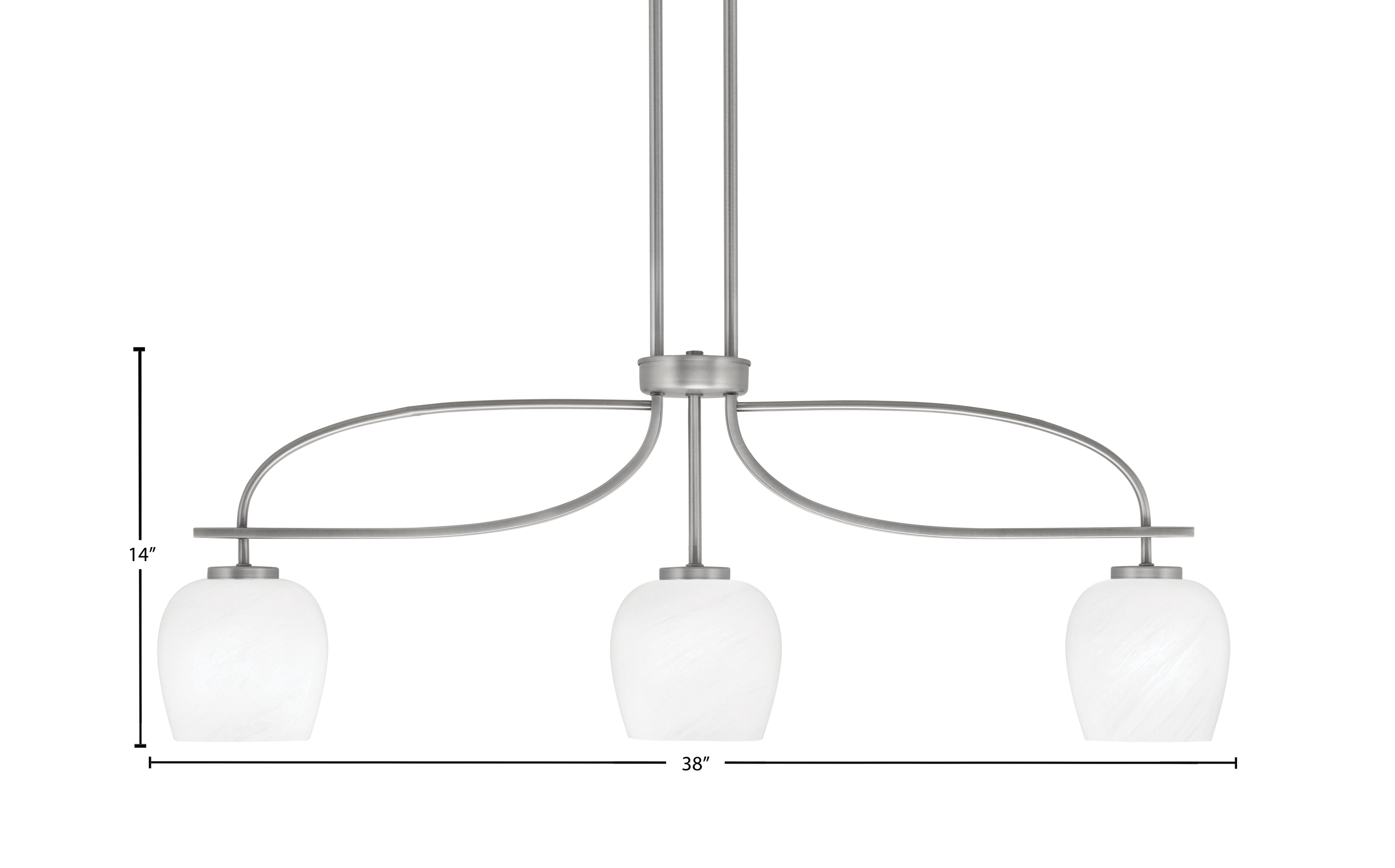 Cavella Three Light Island Pendant in Graphite with 6" White Marble Shade