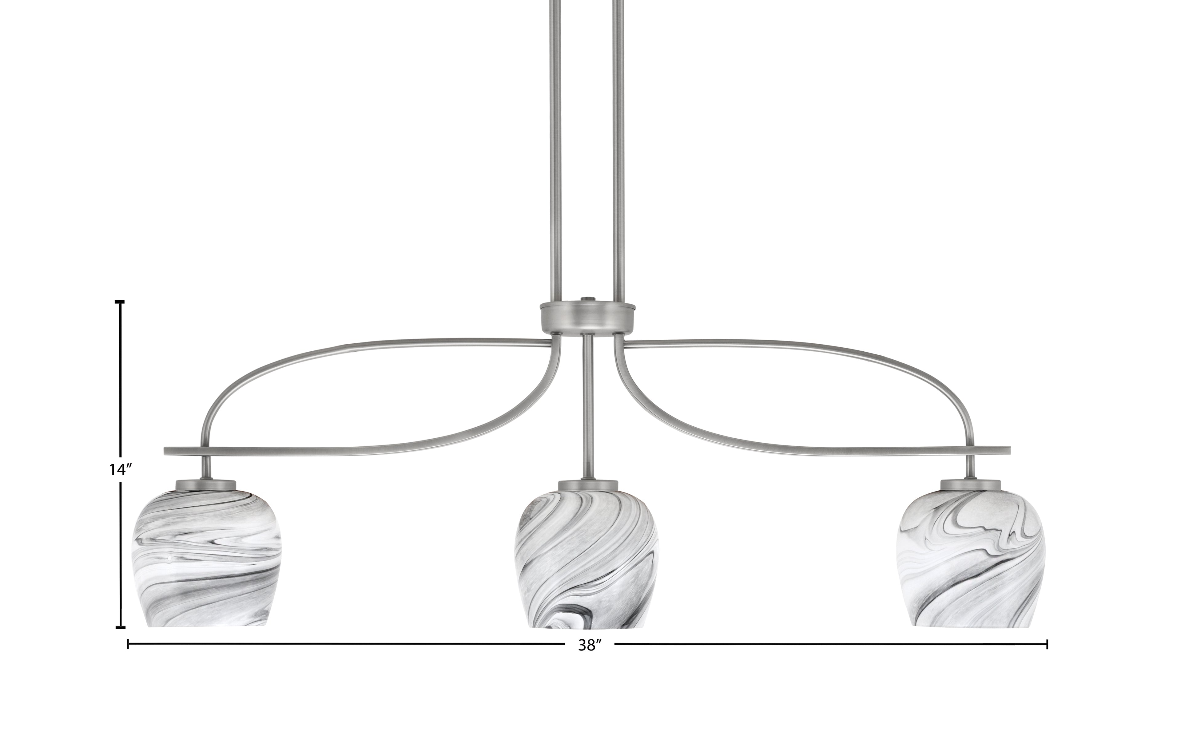 Cavella Three Light Island Pendant in Graphite with 6" Onyx Swirl Shade