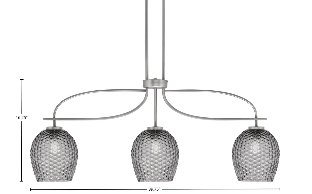 Cavella Three Light Island Pendant in Graphite with 7.5" Smoke Textured Shade