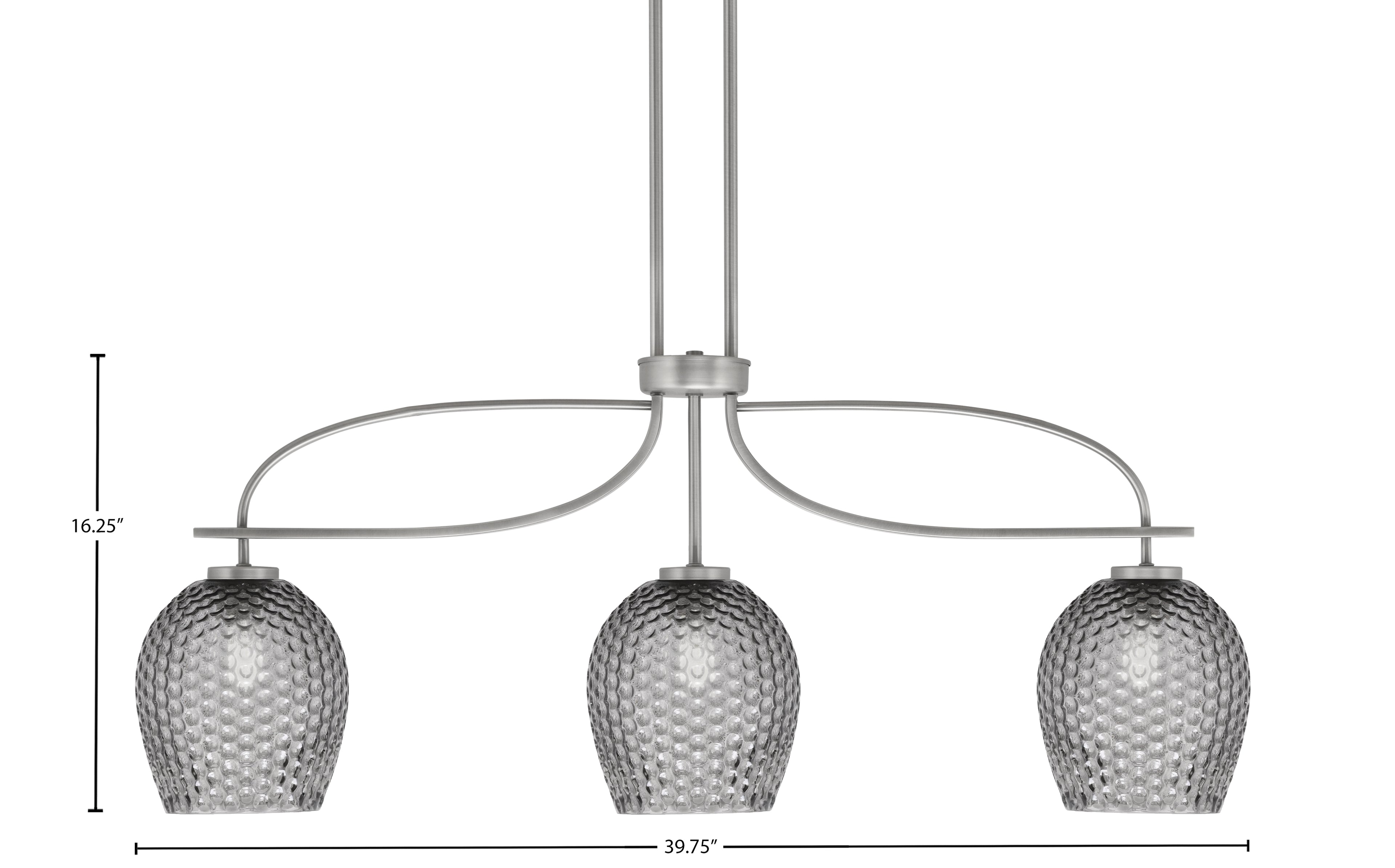 Cavella Three Light Island Pendant in Graphite with 7.5" Smoke Textured Shade