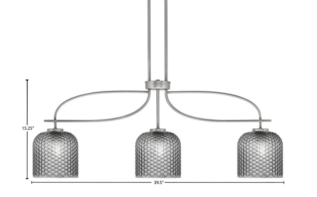 Cavella Three Light Island Pendant in Graphite with 7" Smoke Textured Shade