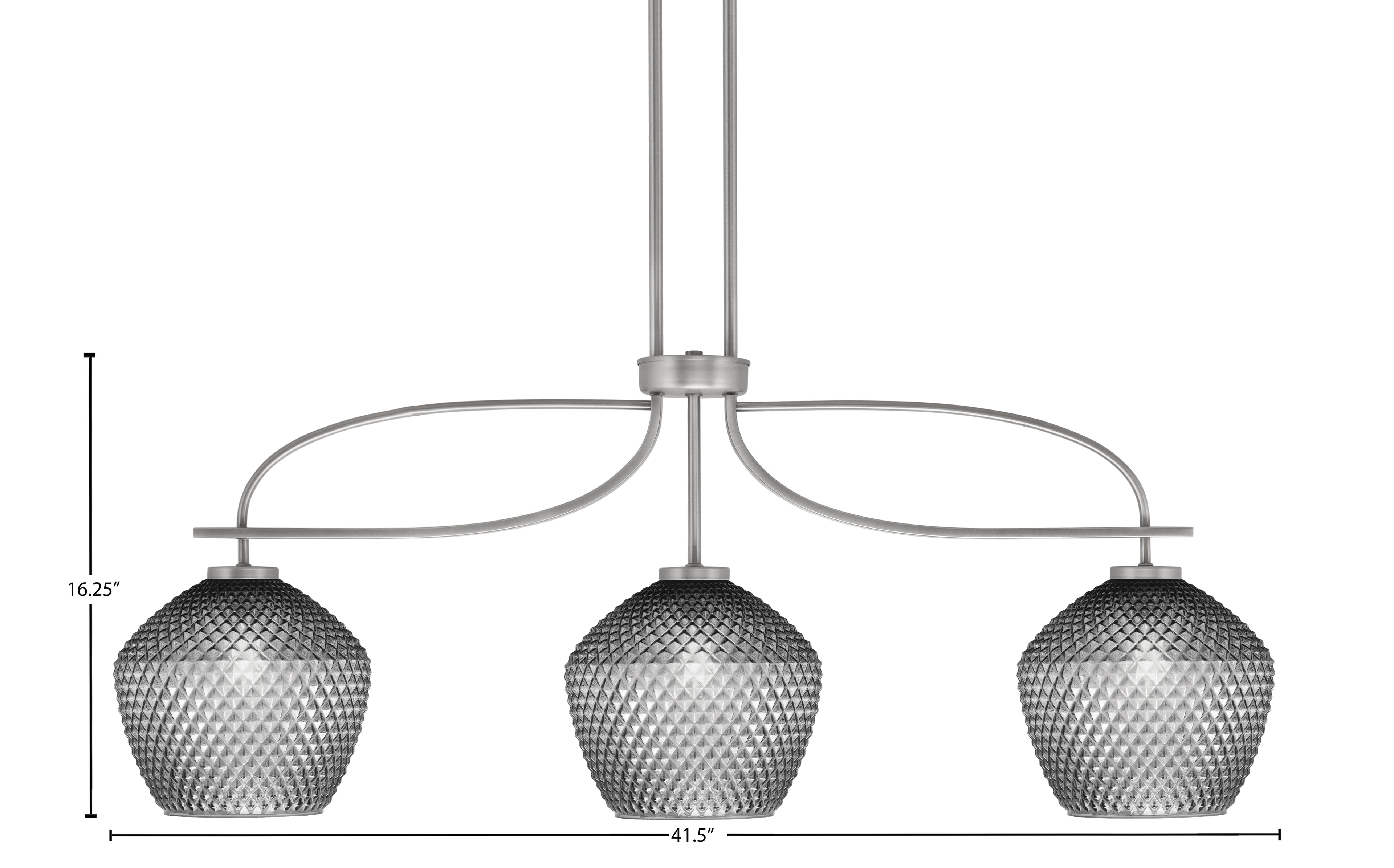 Cavella Three Light Island Pendant in Graphite with 9" Smoke Textured Shade