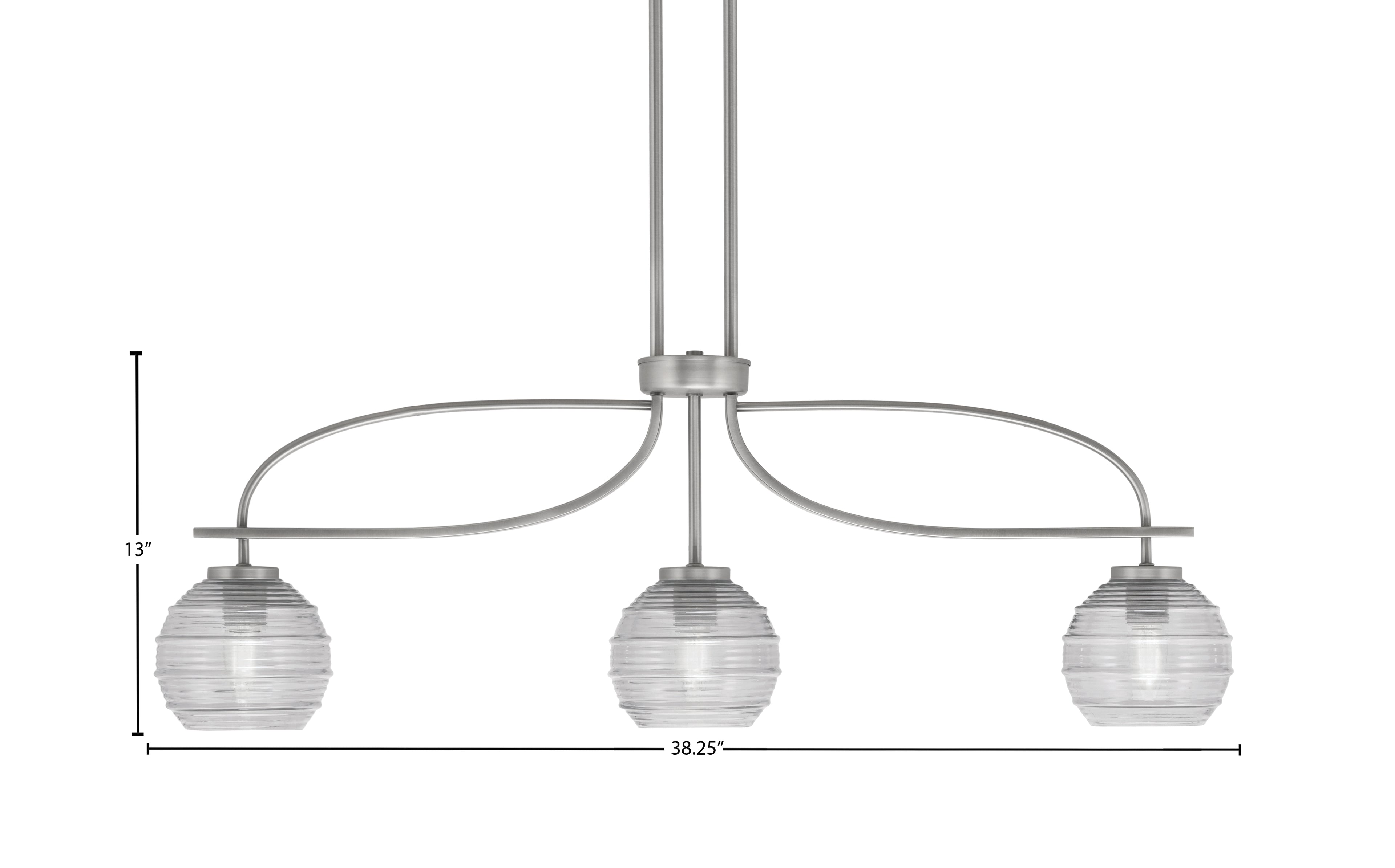 Cavella Three Light Island Pendant in Graphite with 6" Clear Ribbed Shade