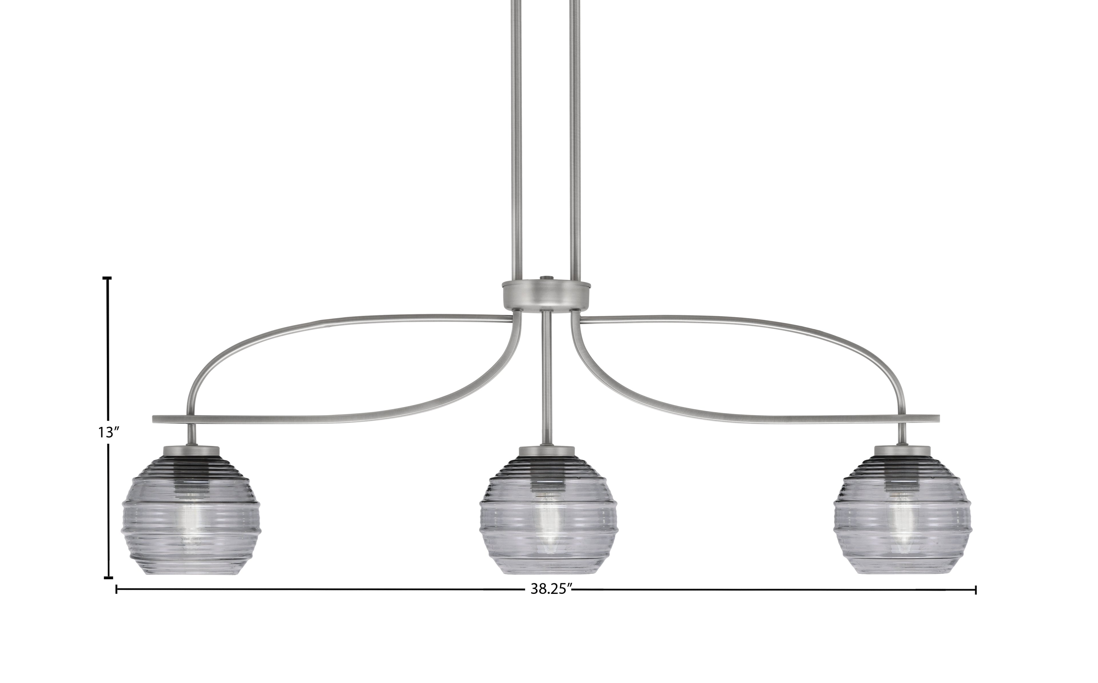 Cavella Three Light Island Pendant in Graphite with 6" Smoke Ribbed Shade