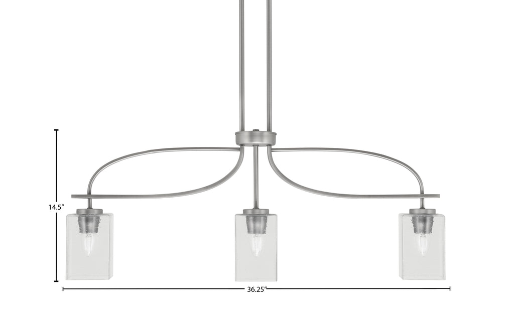Cavella Three Light Island Pendant in Graphite with 4" Square Clear Bubble Shade