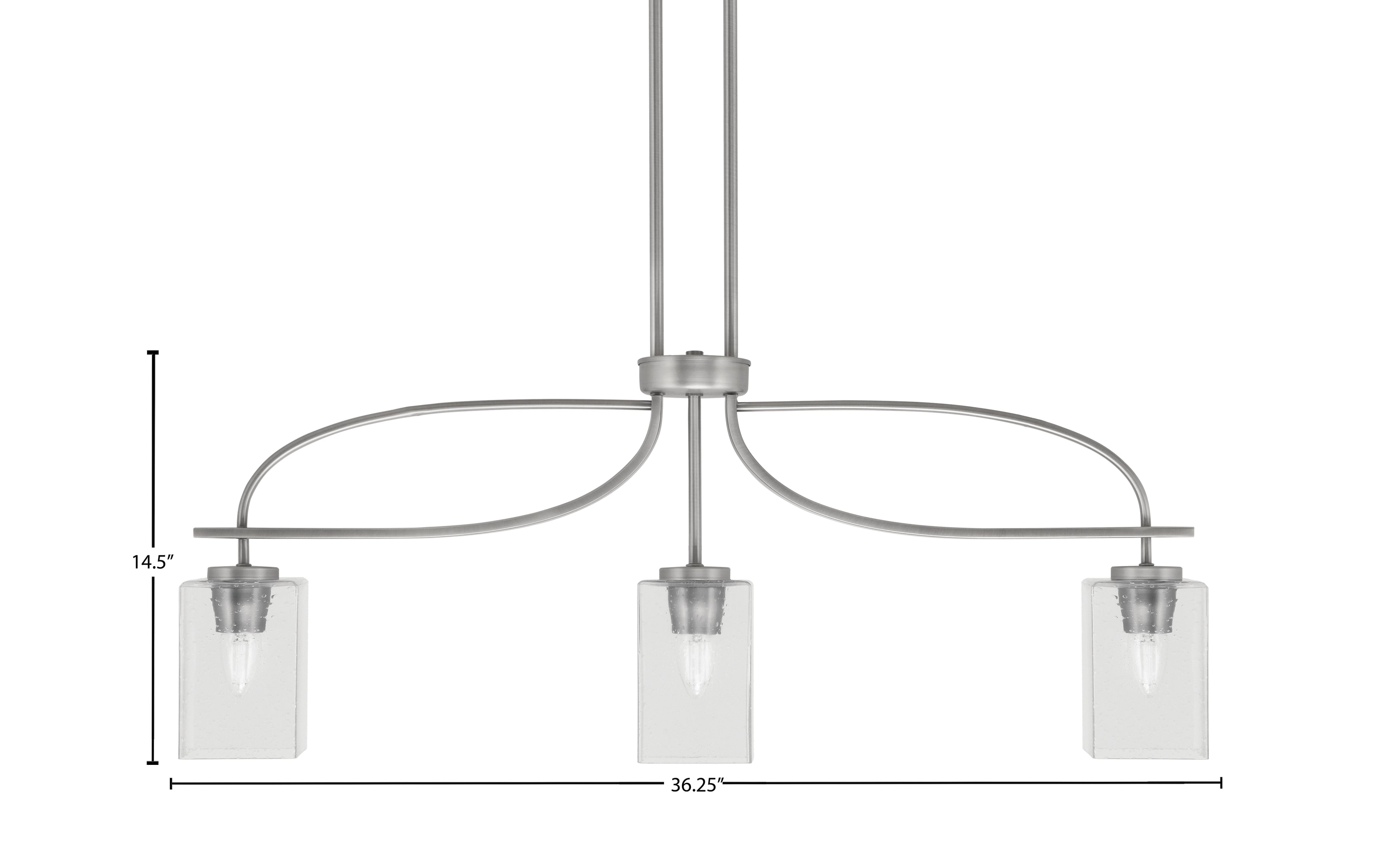 Cavella Three Light Island Pendant in Graphite with 4" Square Clear Bubble Shade