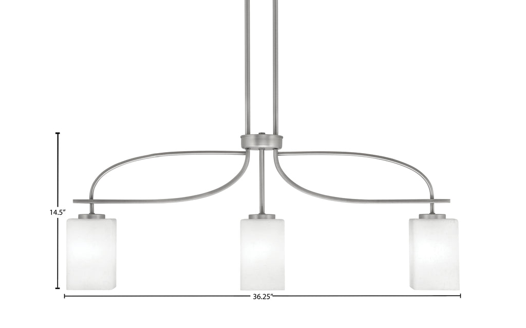 Cavella Three Light Island Pendant in Graphite with 4" Square White Muslin Shade