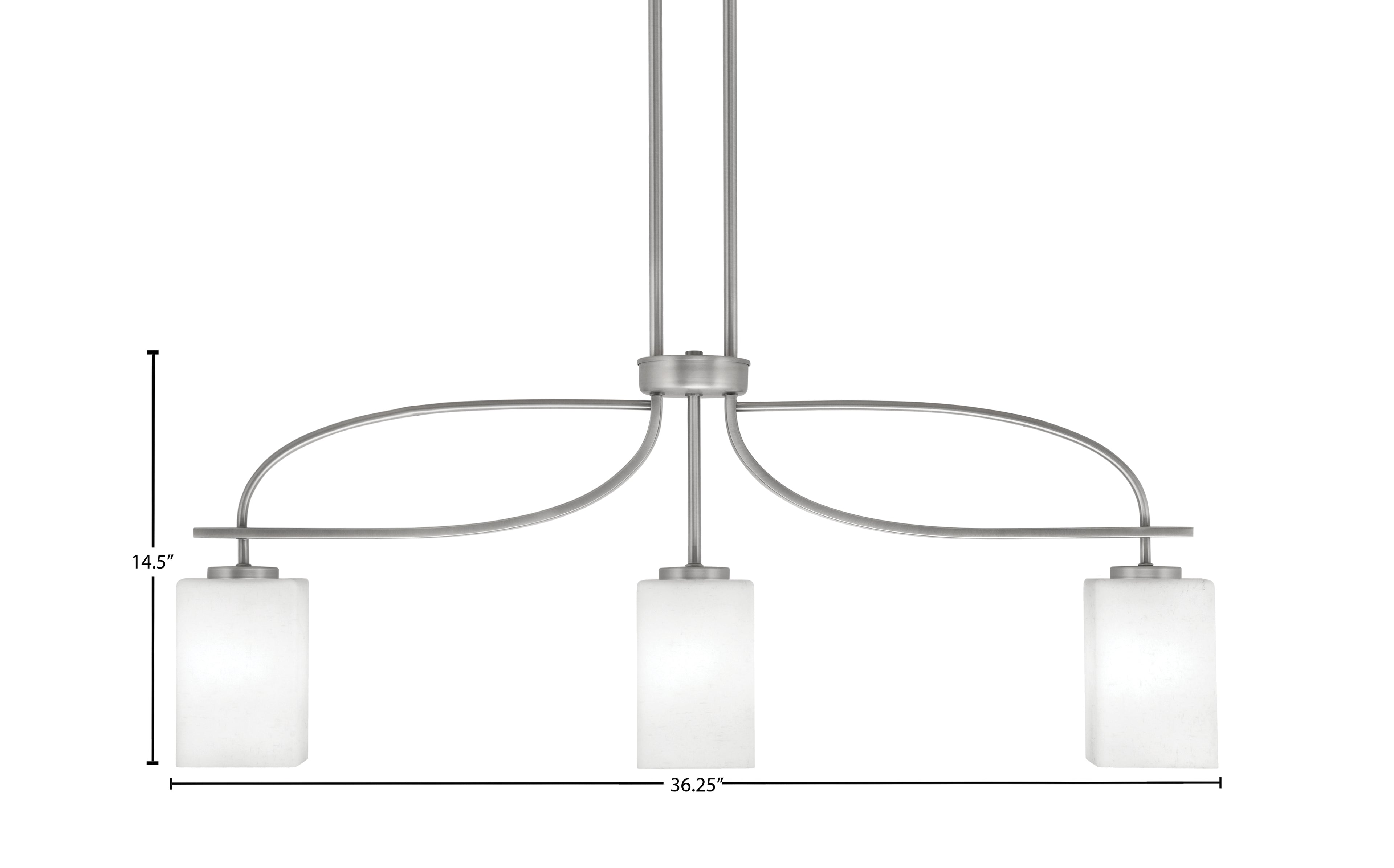 Cavella Three Light Island Pendant in Graphite with 4" Square White Muslin Shade