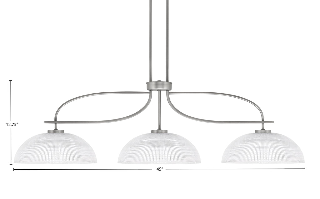 Cavella Three Light Island Pendant in Graphite with 13" Clear Ribbed Shade