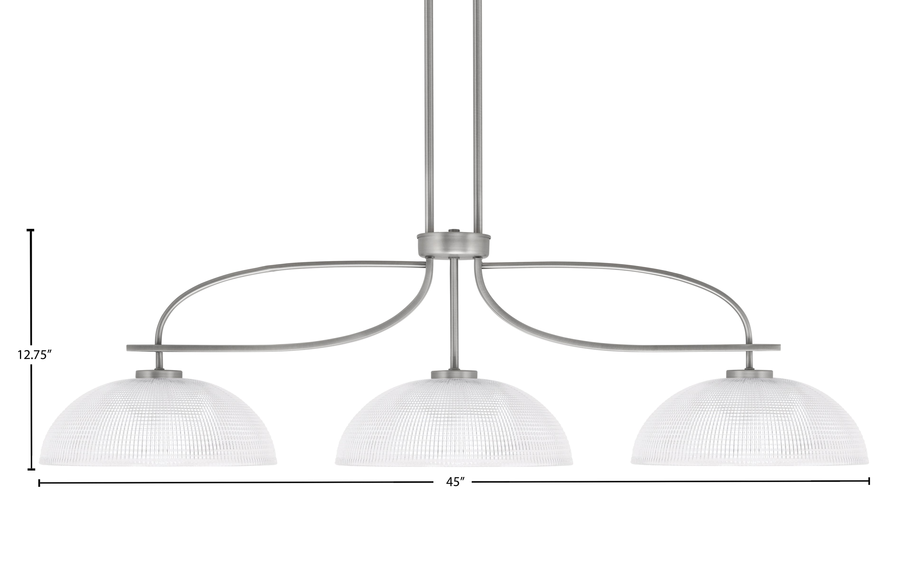 Cavella Three Light Island Pendant in Graphite with 13" Clear Ribbed Shade