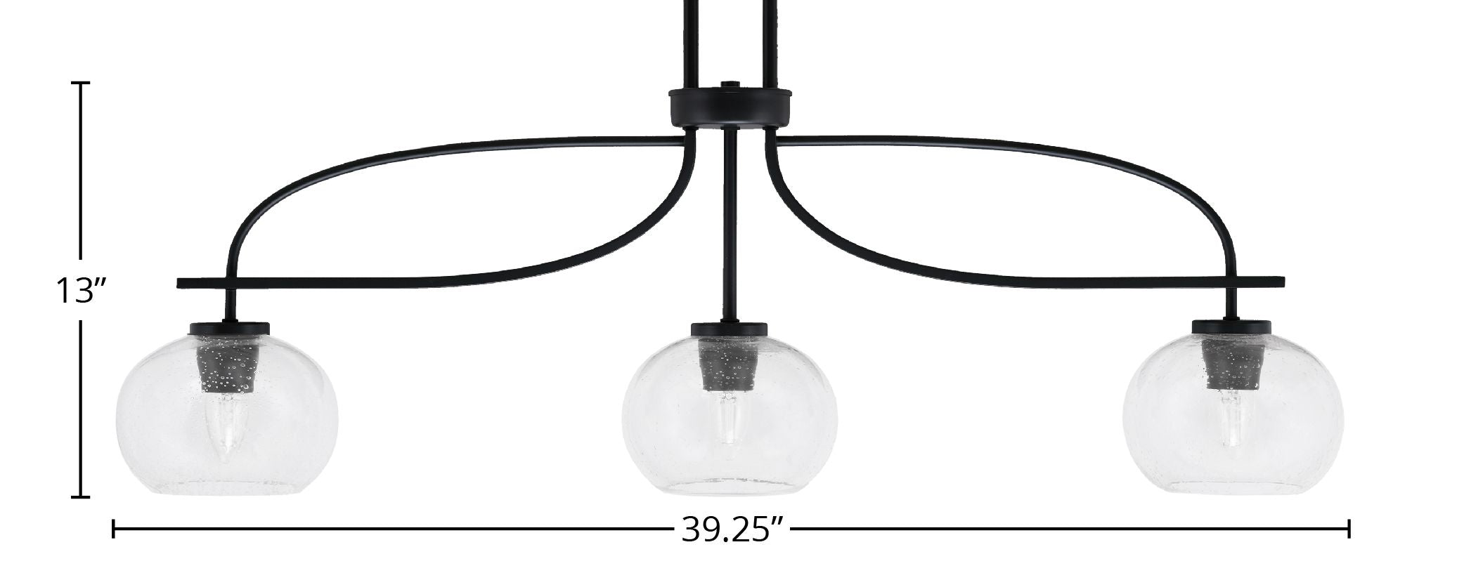 Cavella Three Light Island Pendant in Matte Black with 7" Clear Bubble Shade
