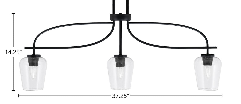 Cavella Three Light Island Pendant in Matte Black with 5" Clear Bubble Shade