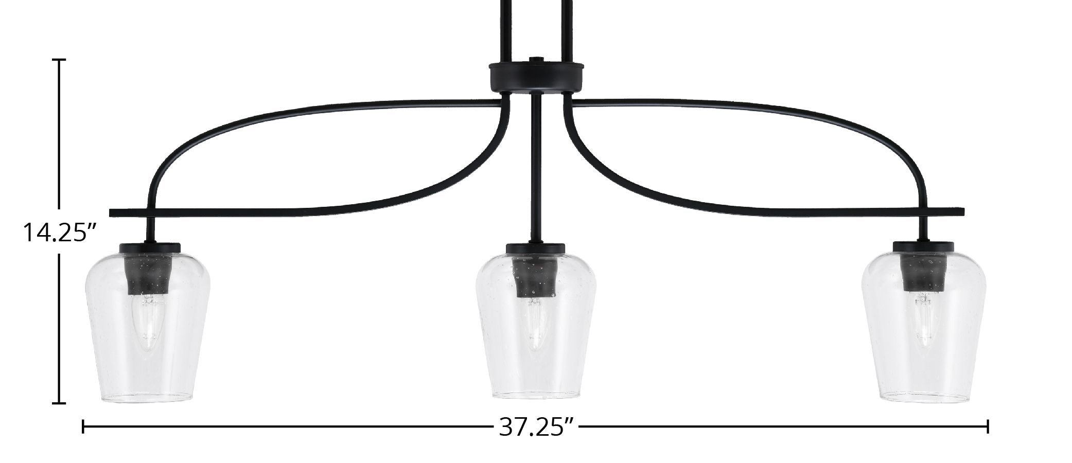Cavella Three Light Island Pendant in Matte Black with 5" Clear Bubble Shade