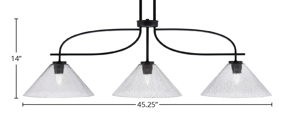 Cavella Three Light Island Pendant in Matte Black with 12" Smoke Bubble Shade