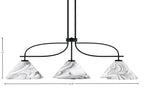 Cavella Three Light Island Pendant in Matte Black with 12" Onyx Swirl Shade