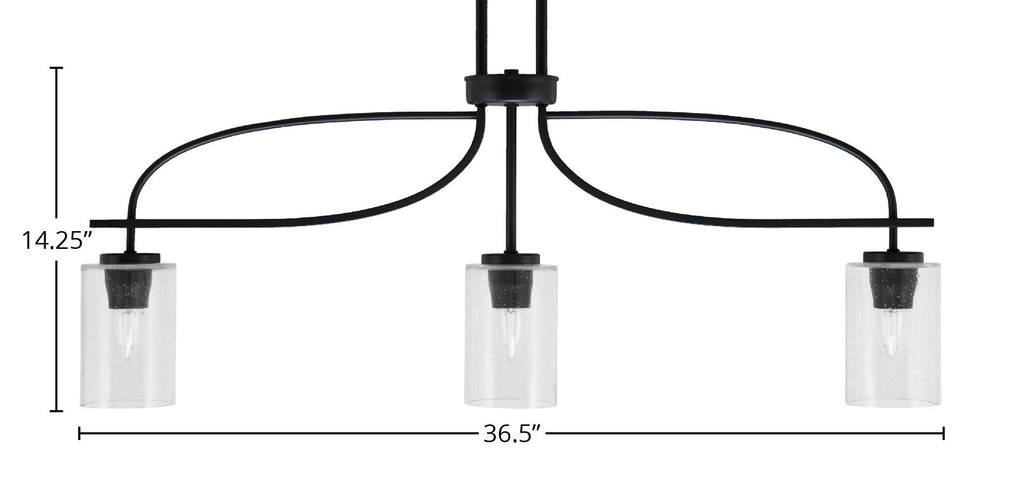 Cavella Three Light Island Pendant in Matte Black with 4" Clear Bubble Shade