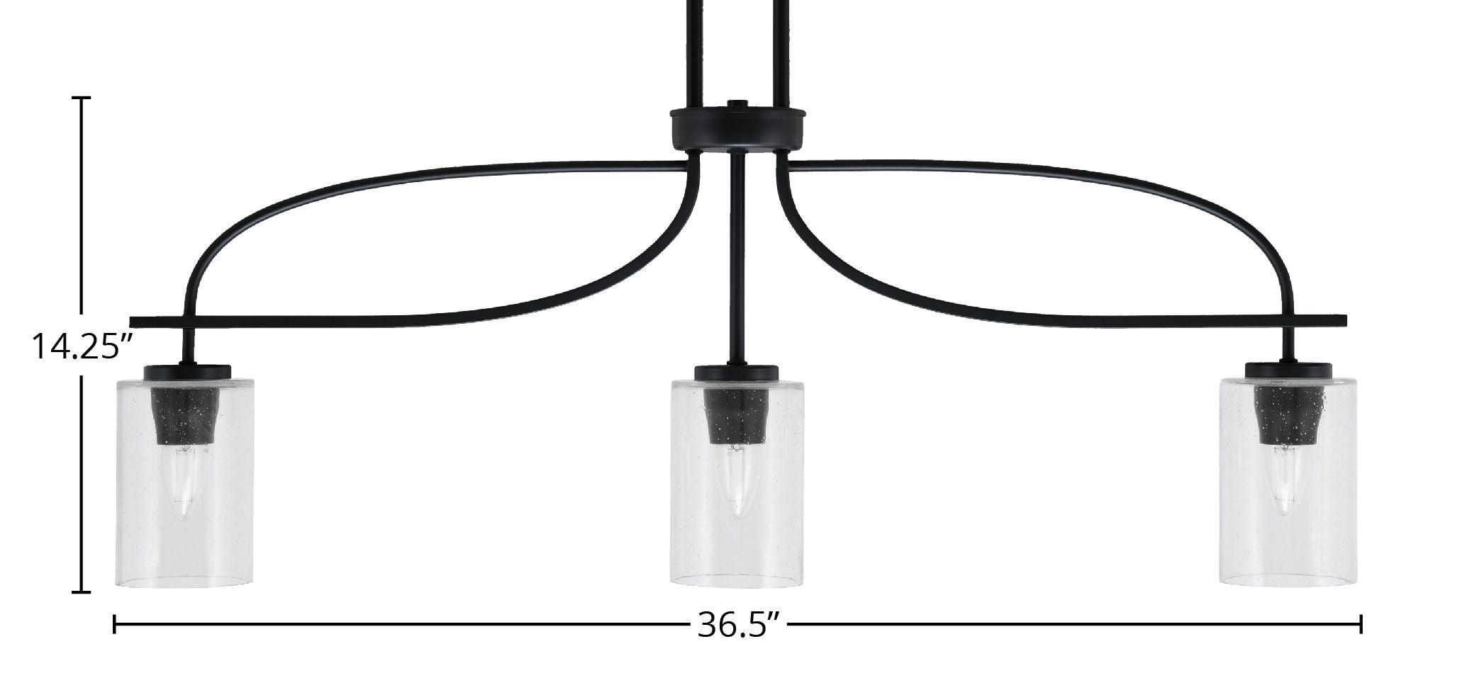 Cavella Three Light Island Pendant in Matte Black with 4" Clear Bubble Shade