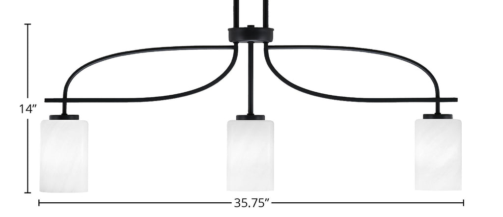 Cavella Three Light Island Pendant in Matte Black with 4" White Marble Shade