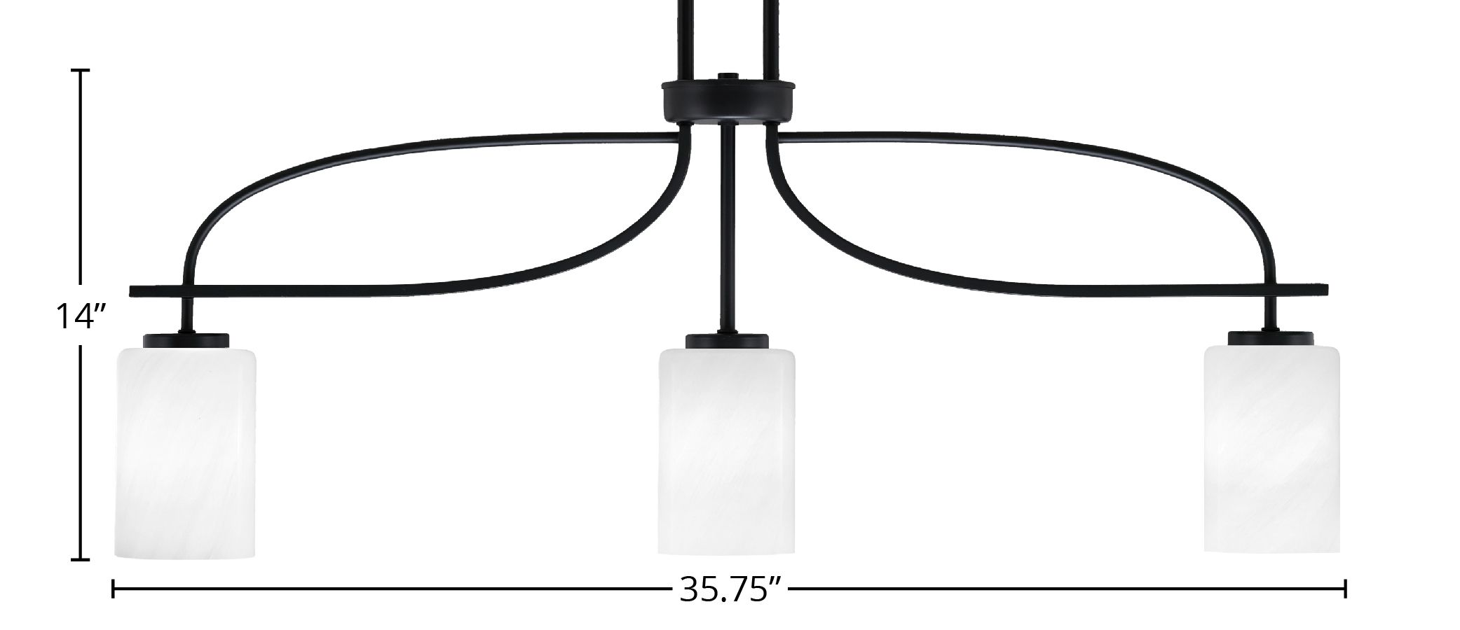 Cavella Three Light Island Pendant in Matte Black with 4" White Marble Shade