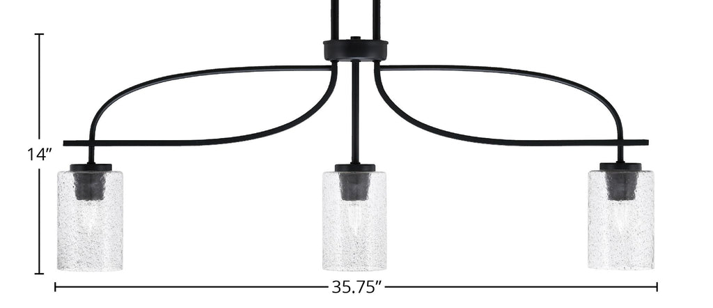 Cavella Three Light Island Pendant in Matte Black with 4" Smoke Bubble Shade