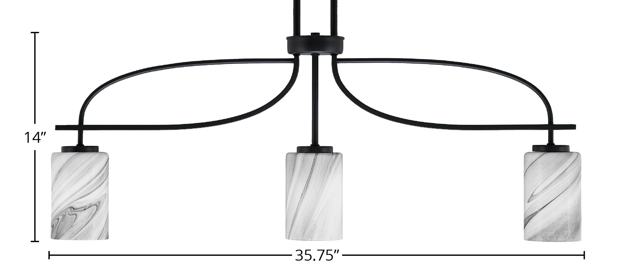 Cavella Three Light Island Pendant in Matte Black with 4" Onyx Swirl Shade