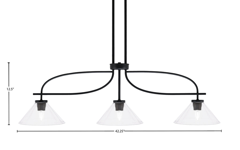 Cavella Three Light Island Pendant in Matte Black with 10" Clear Bubble Shade