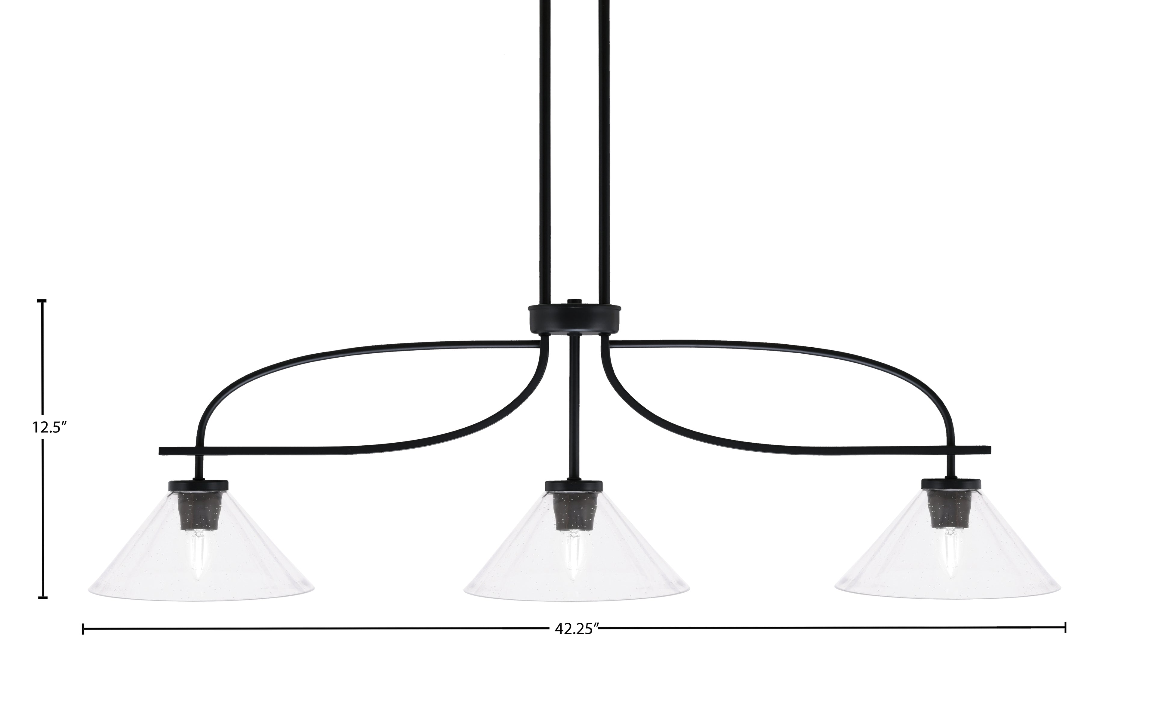 Cavella Three Light Island Pendant in Matte Black with 10" Clear Bubble Shade