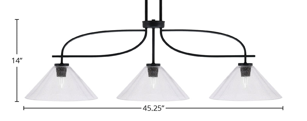 Cavella Three Light Island Pendant in Matte Black with 12" Clear Bubble Shade