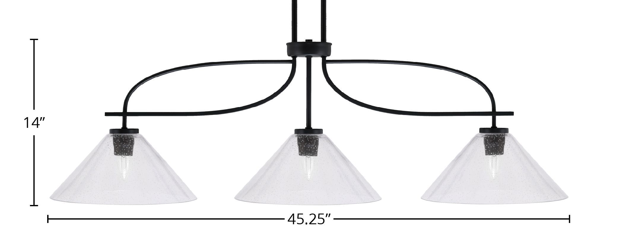 Cavella Three Light Island Pendant in Matte Black with 12" Clear Bubble Shade