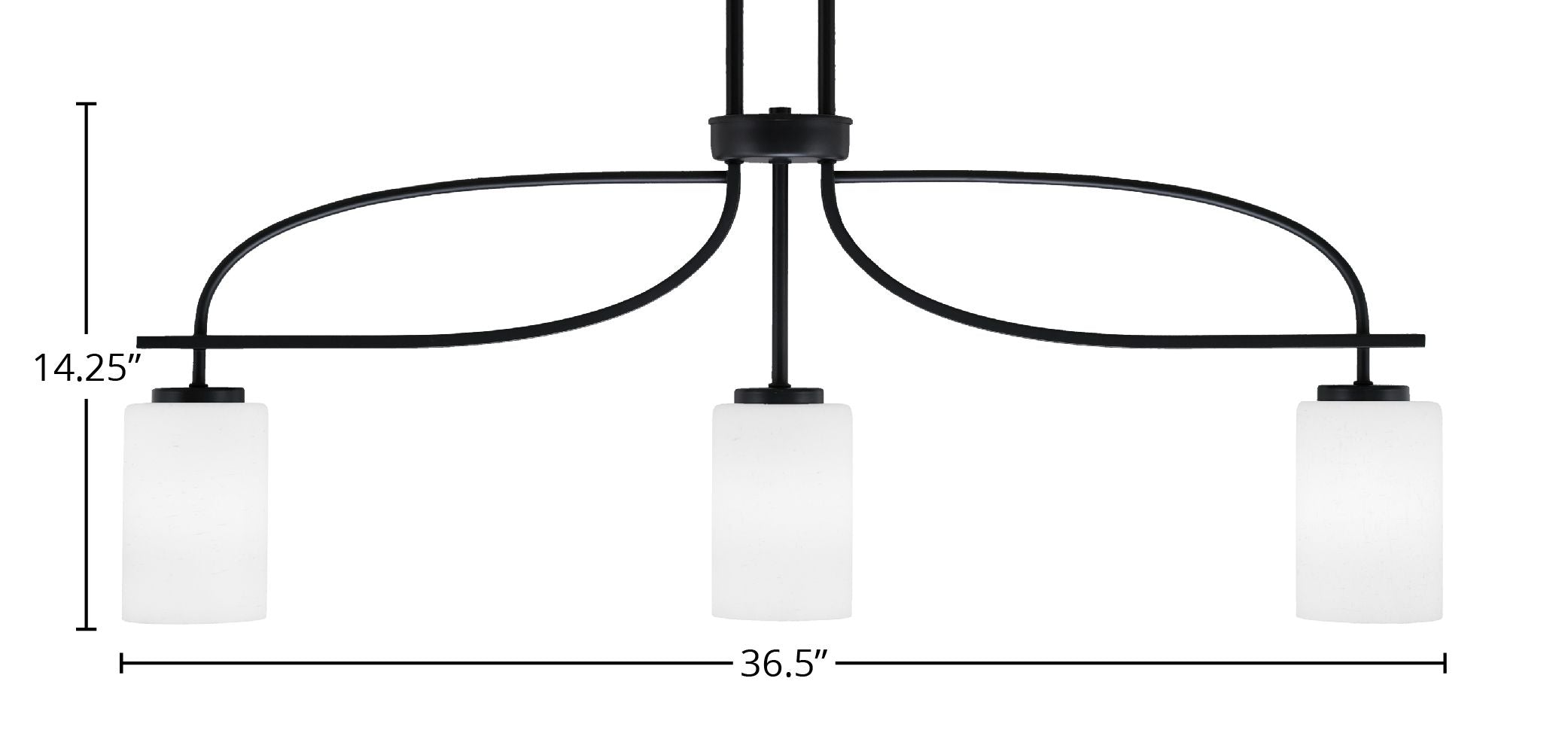 Cavella Three Light Island Pendant in Matte Black with 4" White Muslin Shade