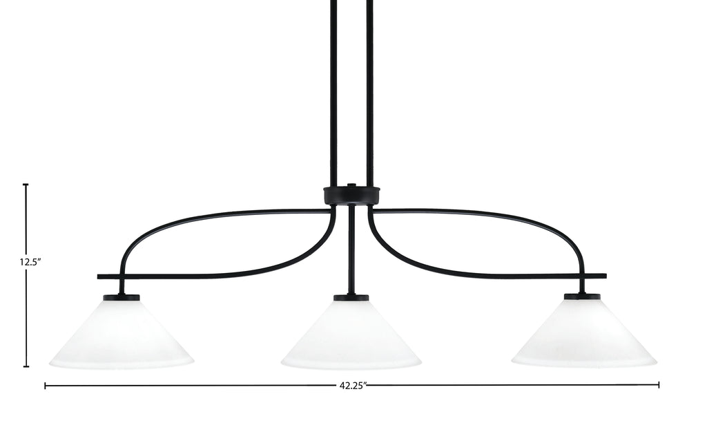Cavella Three Light Island Pendant in Matte Black with 10" White Muslin Shade