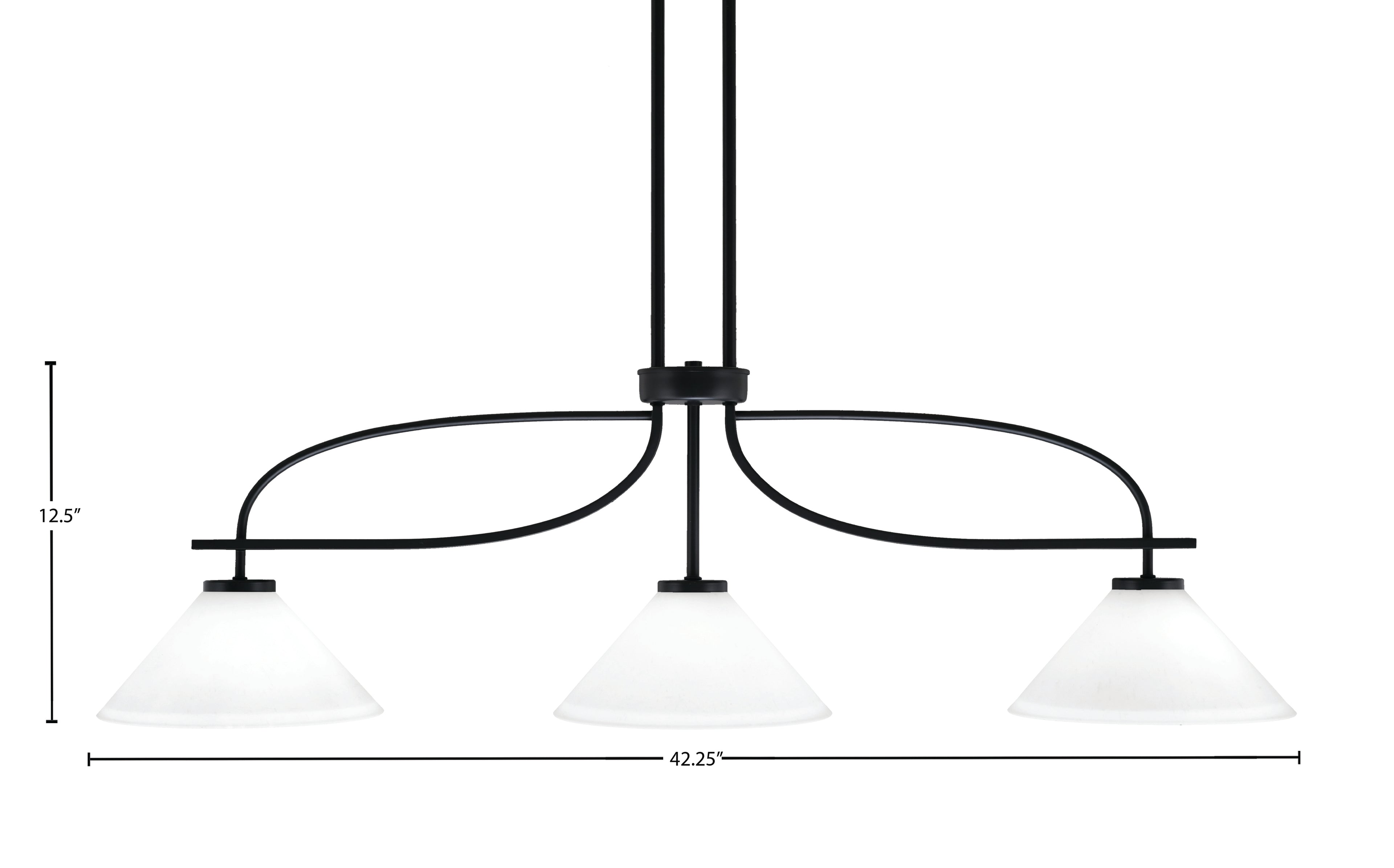 Cavella Three Light Island Pendant in Matte Black with 10" White Muslin Shade